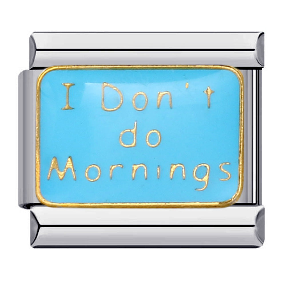 Wholesale  Italian Module Long Edition Letter Titanium Steel Welding Oil Dropping DIY  Charm