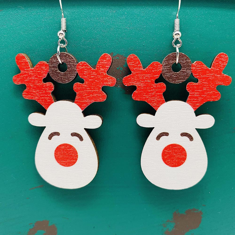 Wholesale Christmas Elk Santa Claus Stitching Wood Earrings ACC-ES-ChenY078