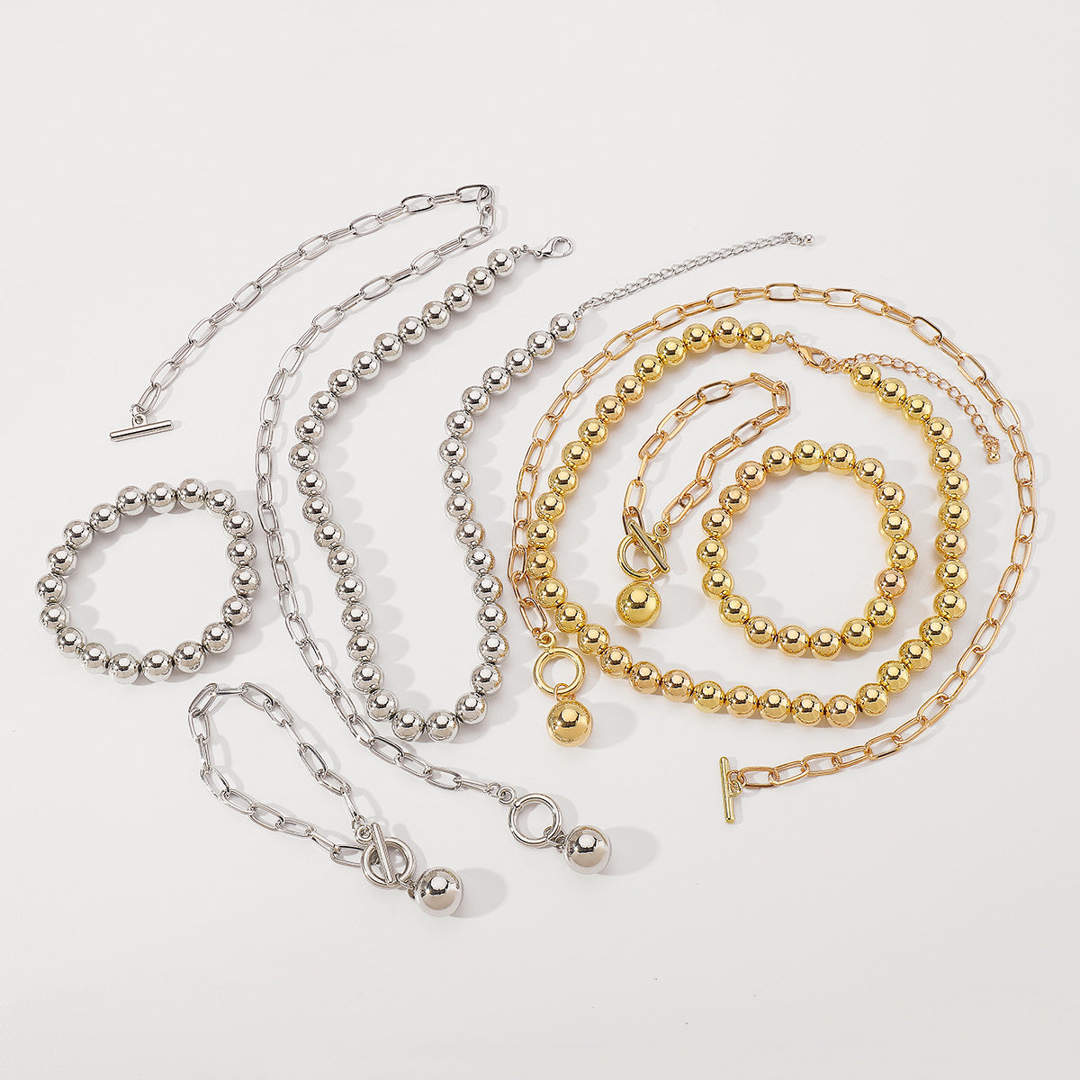 Wholesale Round Bead Chain Stacked Wear Necklace Bracelet suit