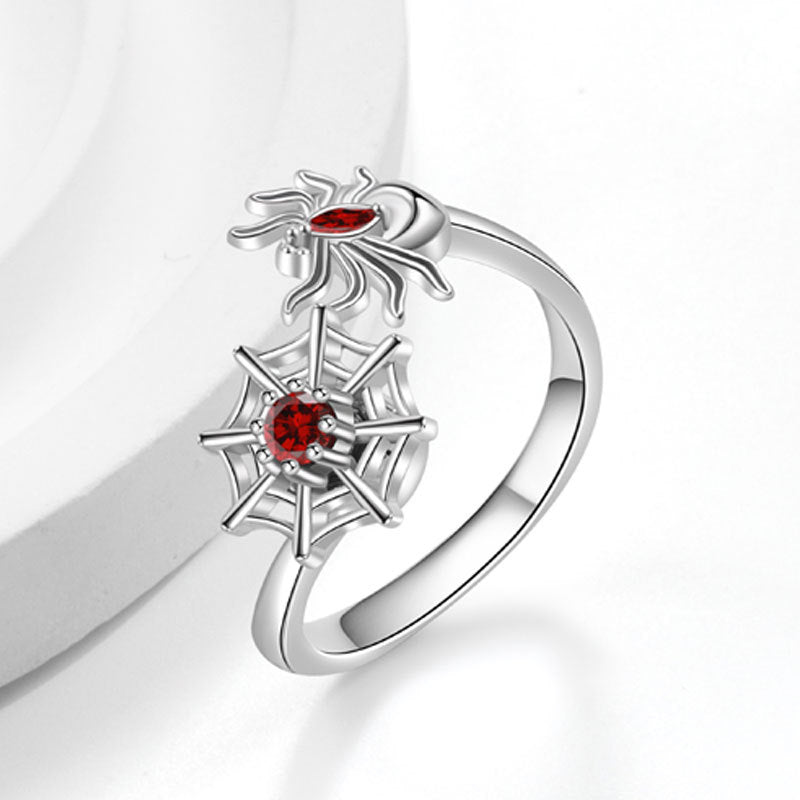 Wholesale  Web Rotating Zircon Ring for Women - Adjustable Open Ring,  Copper Electroplated,  Fashion Jewelry Accessory