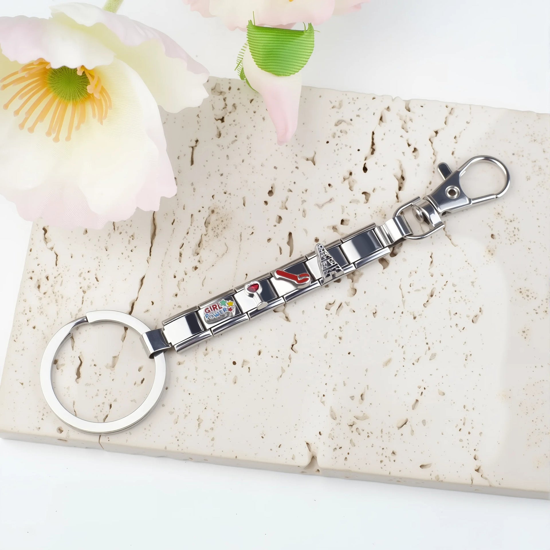 Wholesale Single Section Creative Titanium steel Composable Italian Charm Keychains