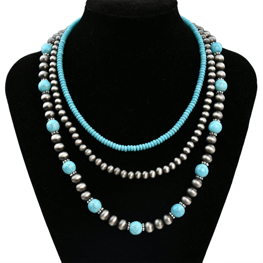 Wholesale Navajo-Style Turquoise Necklace Set,  Antique Tin Bead Choker for Women,  Fashion Gift