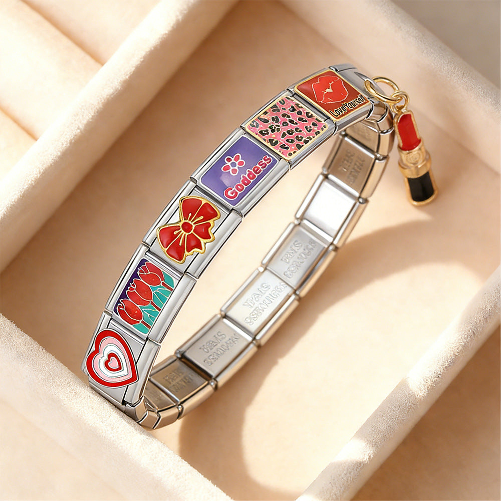 Wholesale Stainless Steel Electroplated Heart Bowknot DIY Bracelet Fashion Accessory For Women Boutique Resale