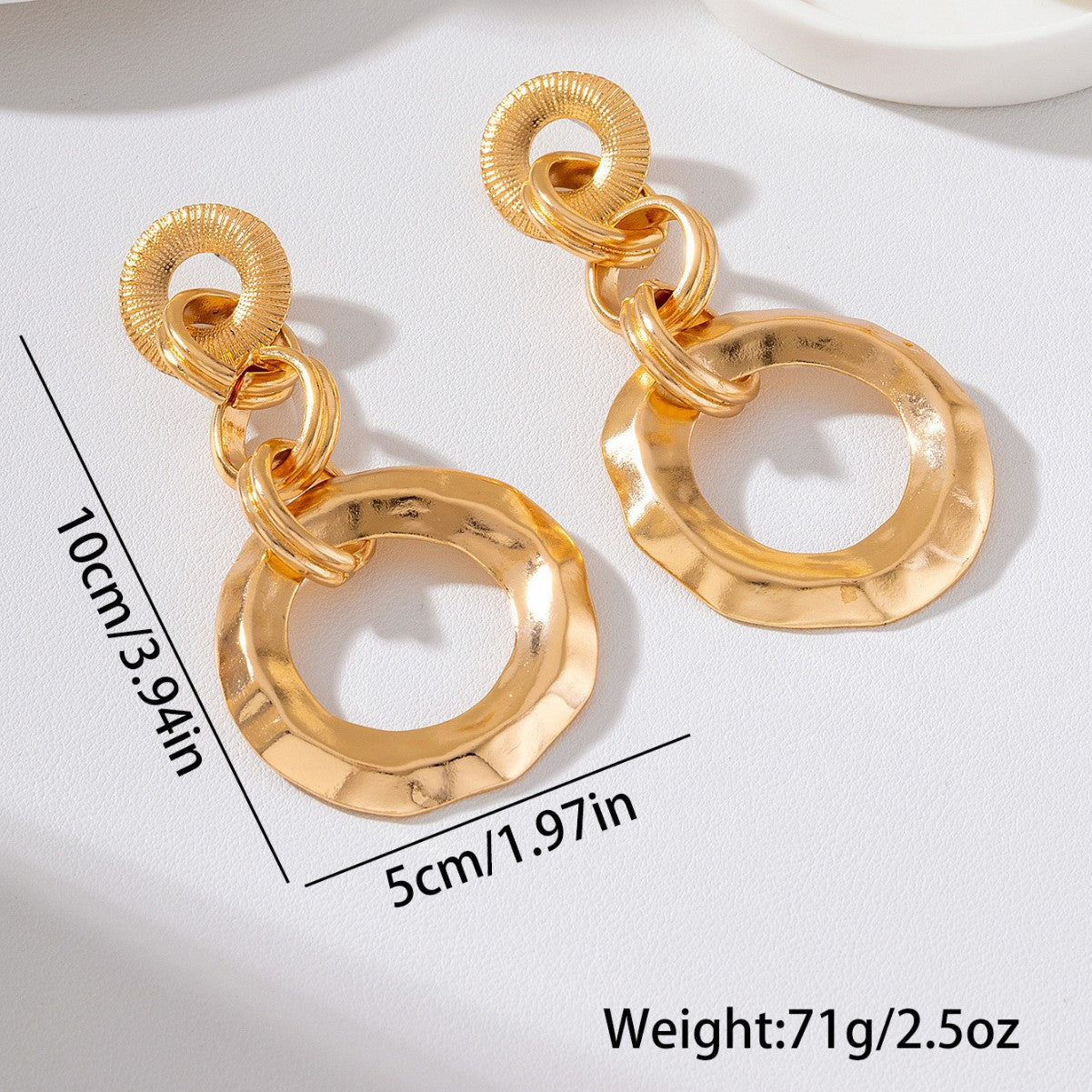 Wholesale Exaggerated Linked Pleated Ring Long Dangle Earrings Gold Plated Party Jewelry Accessory