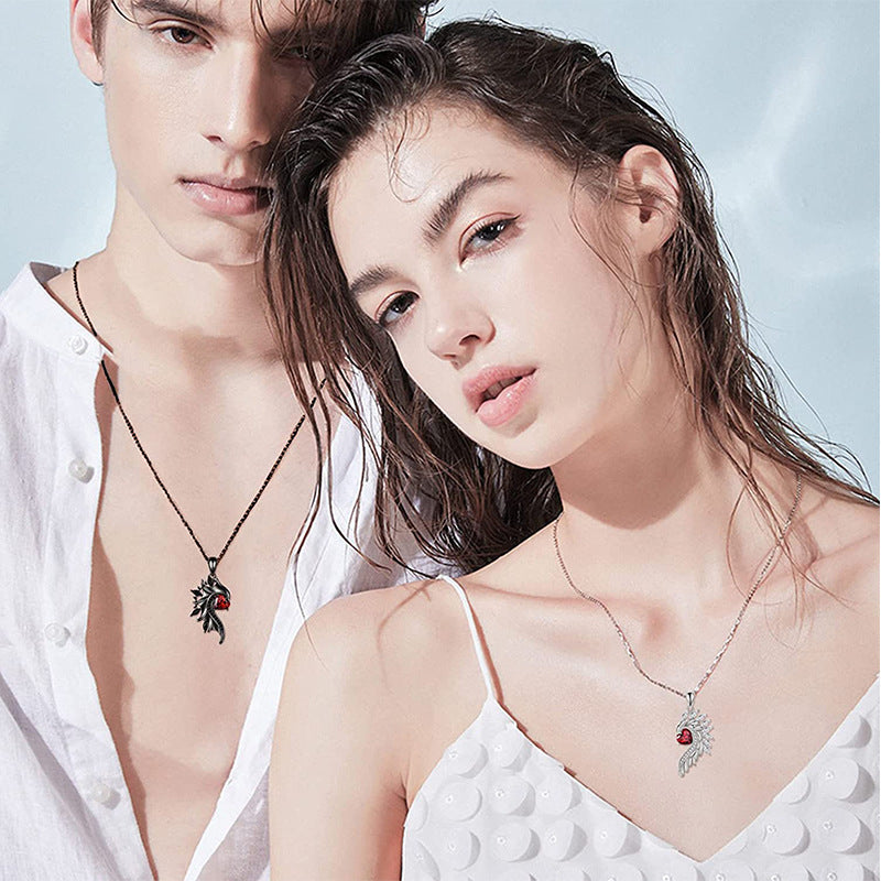 Wholesale Angel Demon Wings Couple Diamond Love Zircon Valentine's Day Necklace