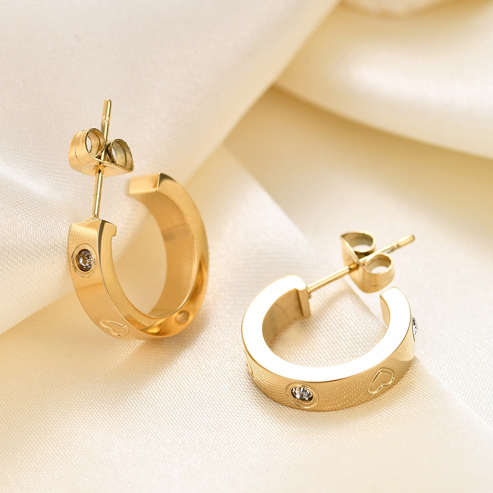 Wholesale Titanium Steel  Diamond Geometric U-shaped earrings