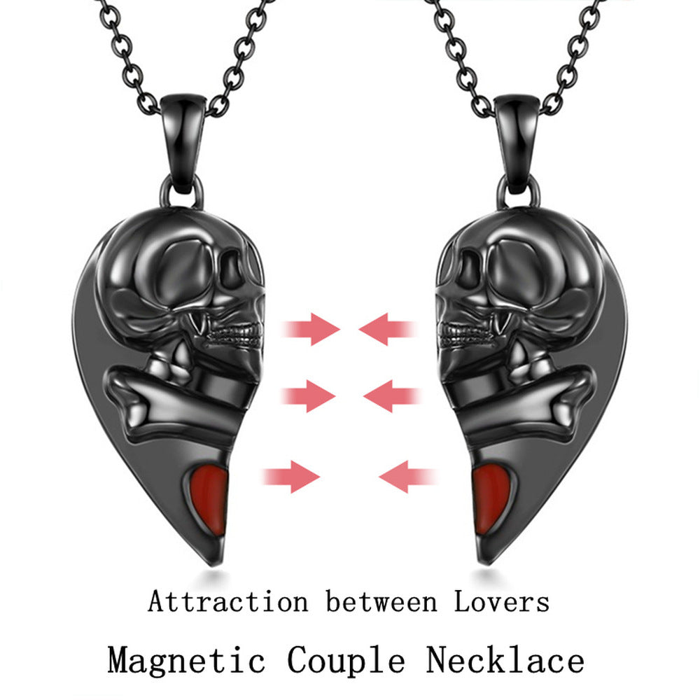 Wholesale Heart Shaped Punk Style Skull Red Love Magnetic Necklaces ACC-NE-XuanMo002