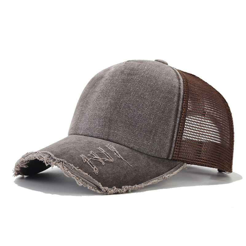 Wholesale Washed Cotton Mesh Cap with Distressed Sunshade Hole Baseball Cap Hat ACC-HT-NianKa003