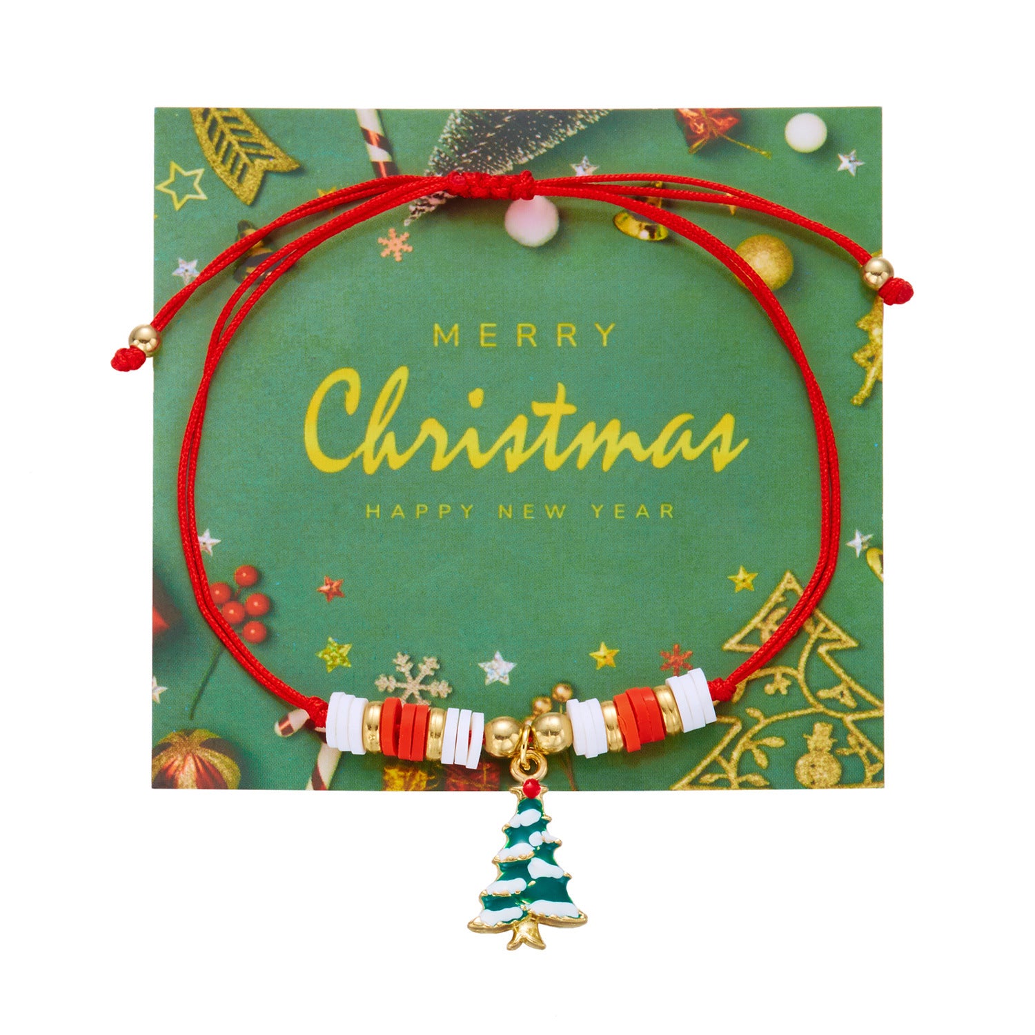 Wholesale Colorful Christmas Tree Snowflake Polymer Clay Braided Bracelet