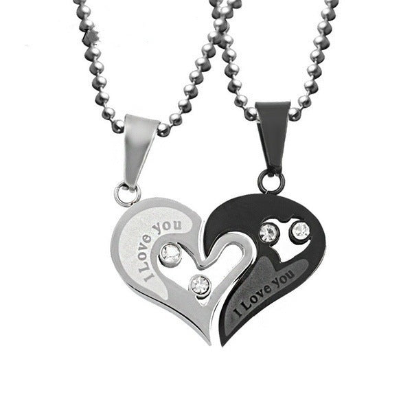 Wholesale Valentine's Day Love Couple Necklace Heart Shape Diamond Splicing Pendant ACC-NE-Chuya004