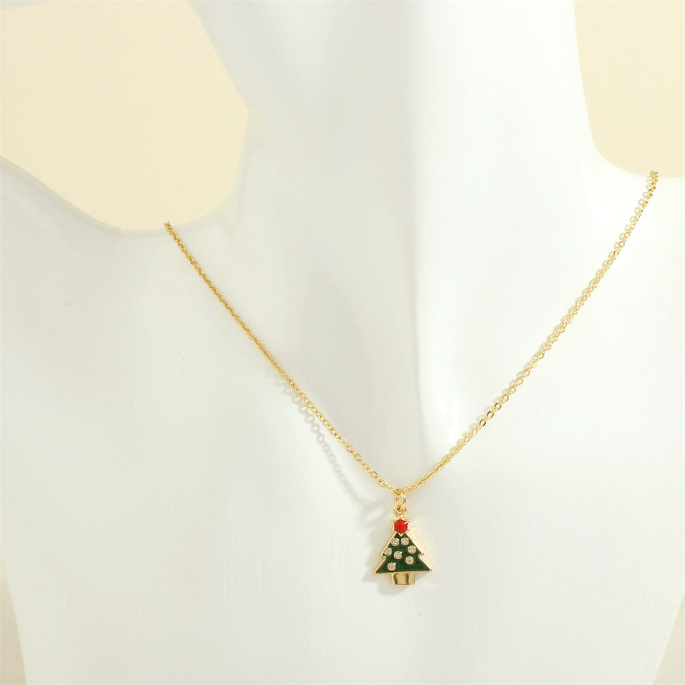 Wholesale Christmas Series Necklace Simple Peace Tree Holiday Elements Micro-inlaid Oil Drop Pendant