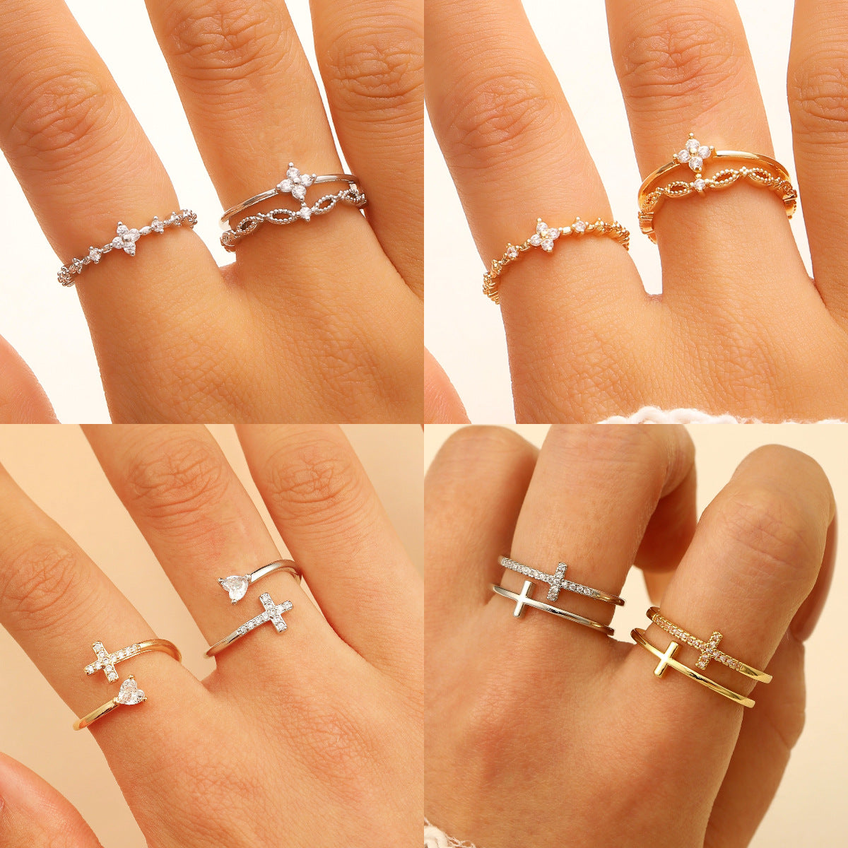 Wholesale Double Cross Open Ring In Gold Copper Geometric Unisex Jewelry Accessory For Everyday Wear And Gifts