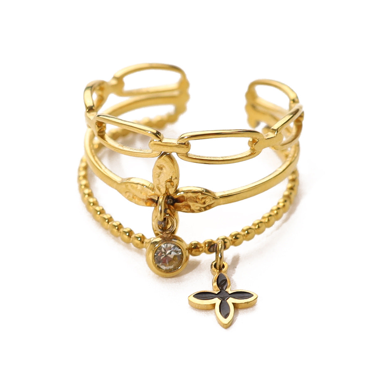 Wholesale Titanium Steel multi-layer geometric cross pattern ring