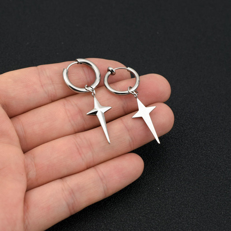 Wholesale Stainless Steel Three-Dimensional Cross Star Earrings