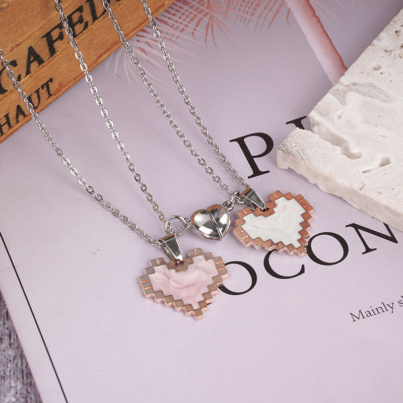 Wholesale Couple Heart Inlaid Magnetic Valentine's Day Necklace