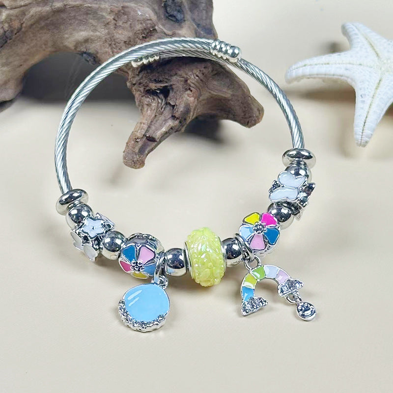 Wholesale Diamond Open Bracelet Stainless Steel Ocean Style Pendant Beaded Bracelet