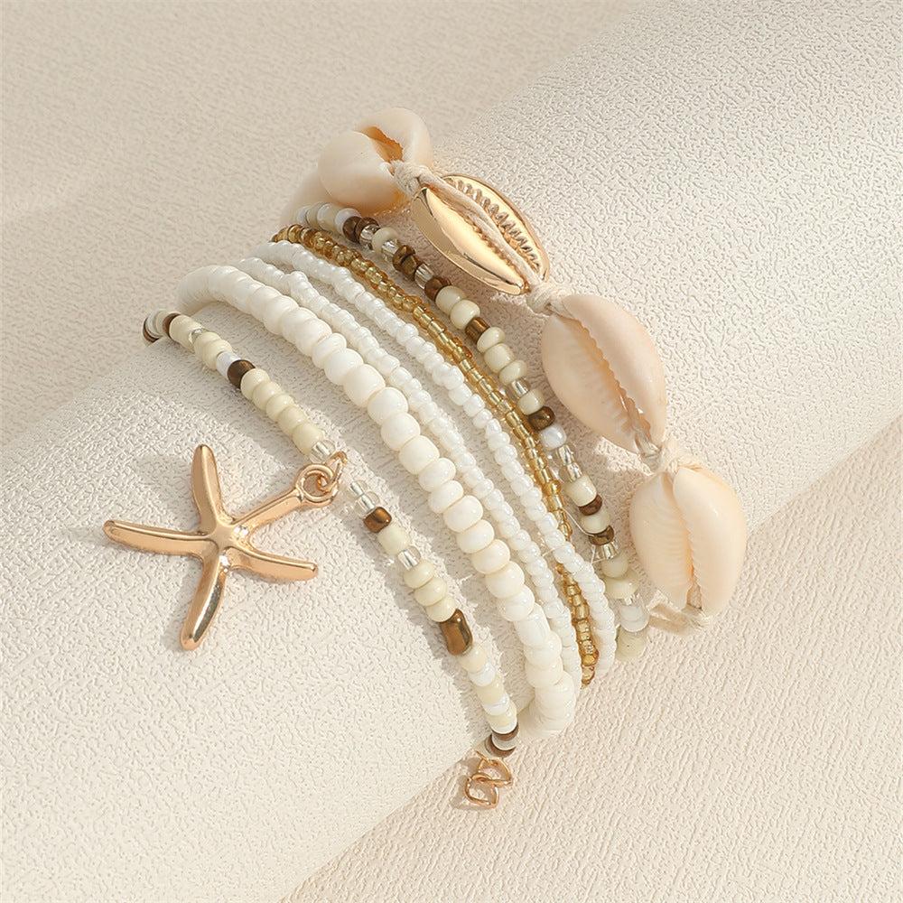 Wholesale Bohemian Style Bracelet Set Starfish Braided Beach Shell Rice Bead Bracelet ACC-BT-Chens005