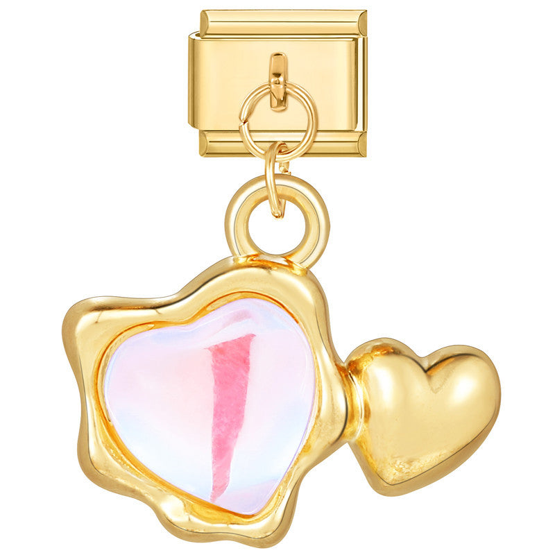 Wholesale Italian Charm Bracelet 9mm DIY Splicing Gold Heart Pendant Stainless Steel Composable Bracelet