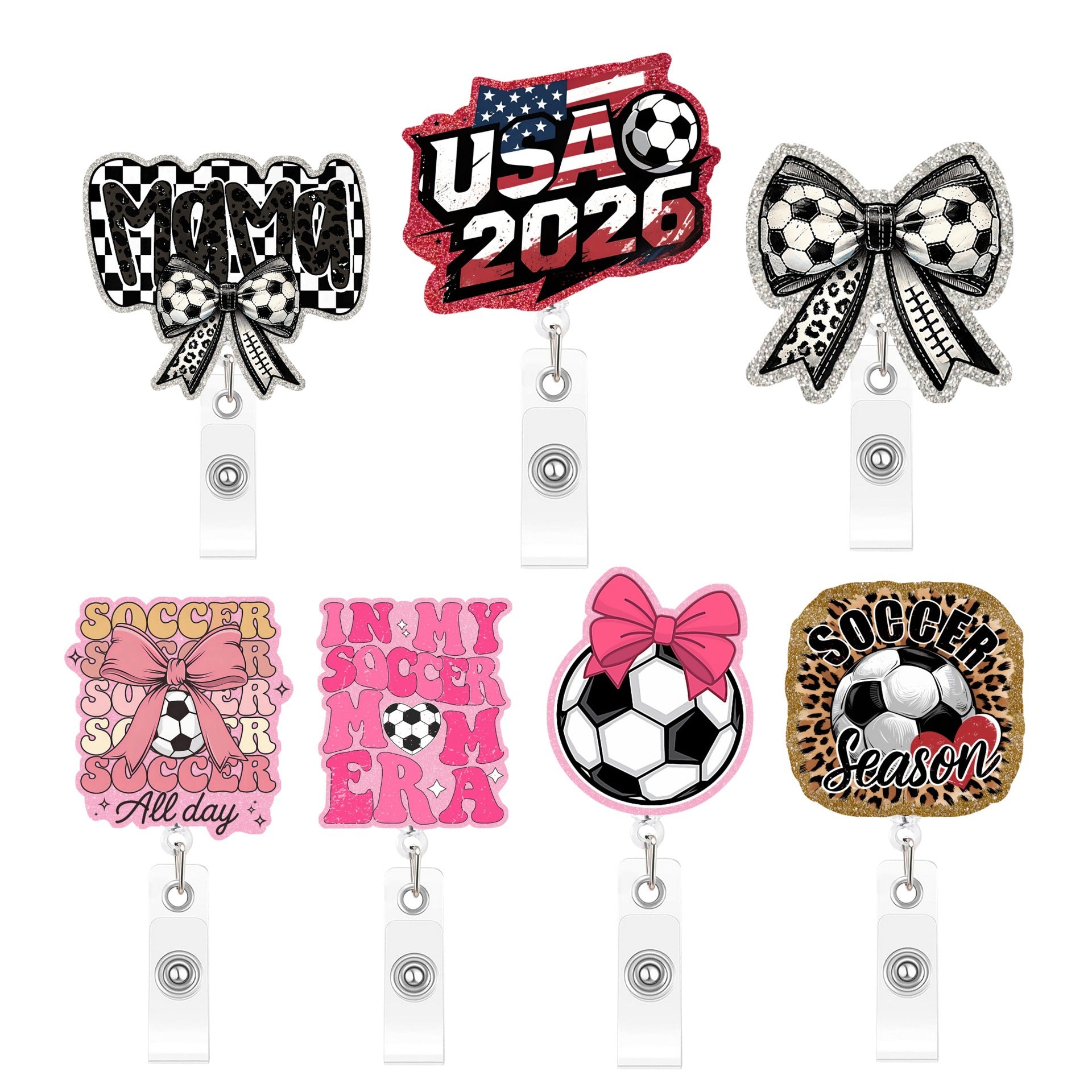 Wholesale 2026 World Cup Football Glitter Acrylic Easy-Pull Badge Holder ID Card Clip Fashion Accessory