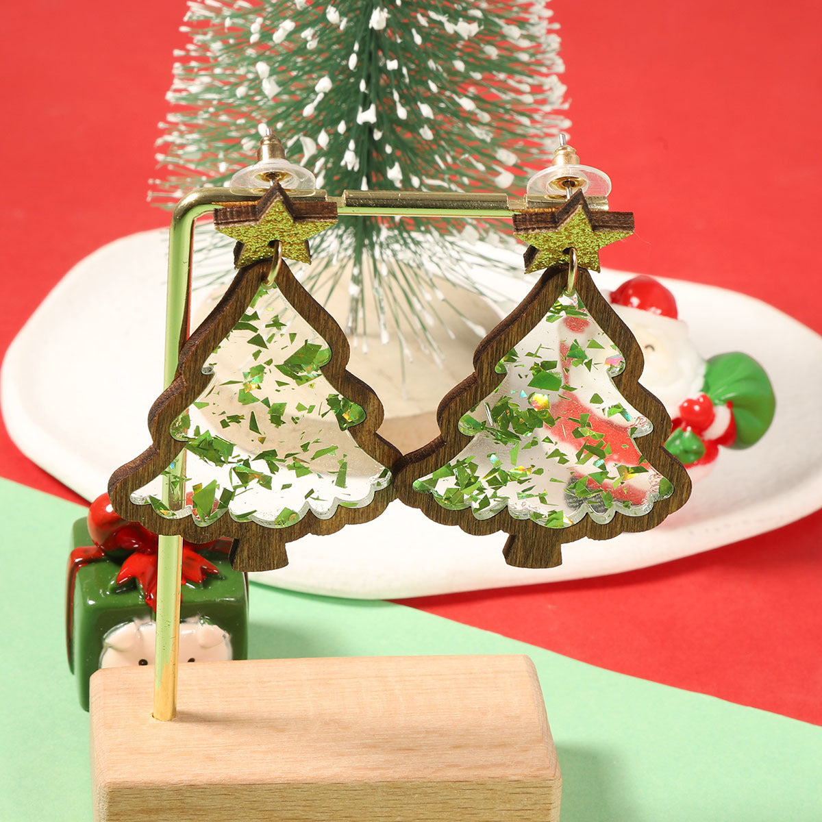Wholesale Christmas wooden acrylic splicing transparent Earrings