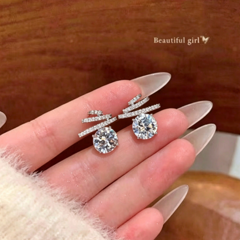Wholesale Korean Style Geometric Zircon Round Earrings Sparkling Studs For Women Party Wear Jewelry Accessory