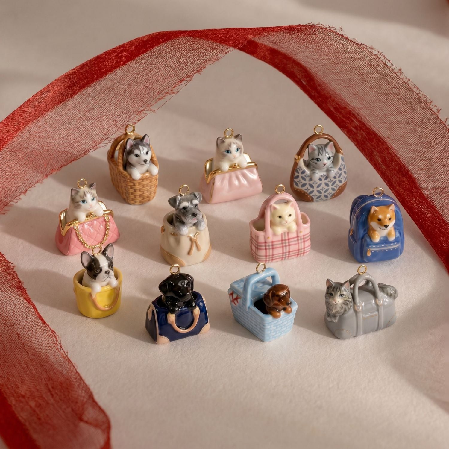 Wholesale Cross-Border European and American Independent Website Hot-Selling Cartoon Animal Bag Pendants,  Colorful Spray-Painted Cute Little Accessories Featuring Puppies and Cats