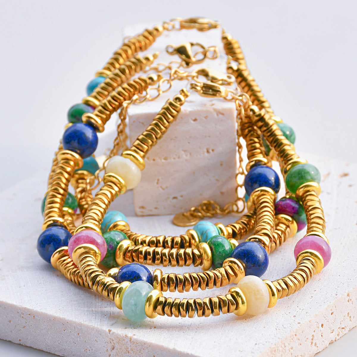 Wholesale Bohemian Vintage Gold Tone Natural Stone Bracelet ACC-BT-Youf008