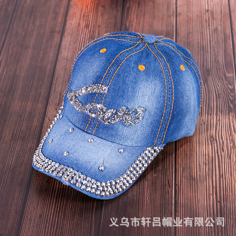 Wholesale Rhinestone Washed Denim Baseball Cap