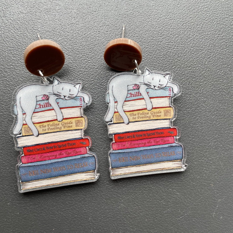 Wholesale Exaggerated European and American Characters Book Book Tree Education Rainbow School Back-to-School Season Girl Cat Teacher Earrings Studs