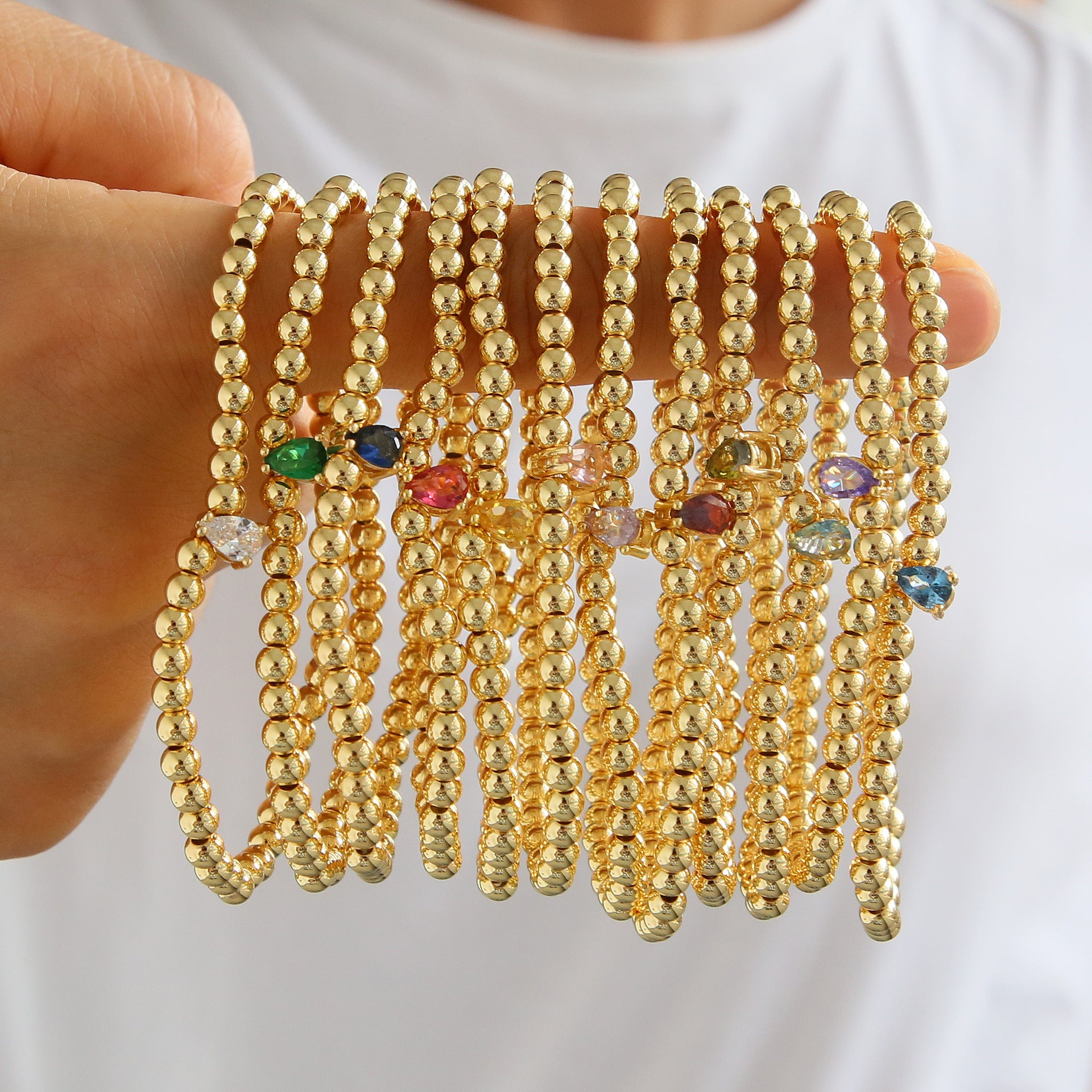 Wholesale  18k gold twelve birthstone December stone color water droplets zircon beaded  bracelet