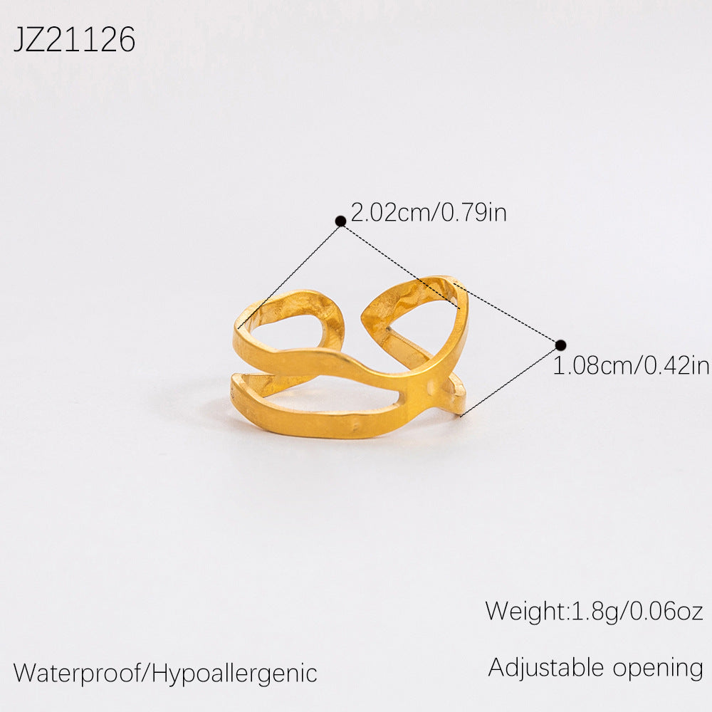Wholesale Stainless Steel Irregular Wheat Ear Flower Opening 18K Gold Plated Rings ACC-RS-YuHui003
