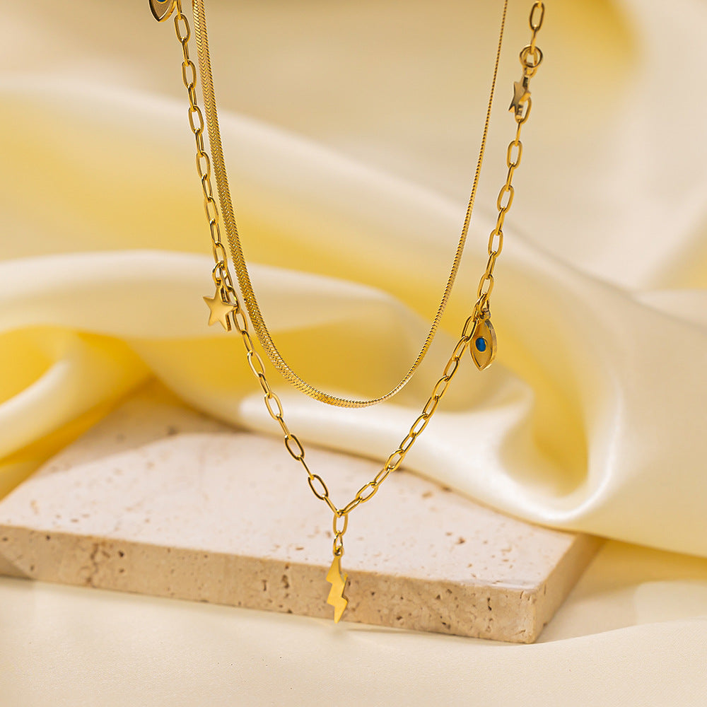 Wholesale Retro Irregular Titanium Steel Necklace Plated 18K Gold Multi-layered Necklace Gold Plated Necklace ACC-NE-Tais004