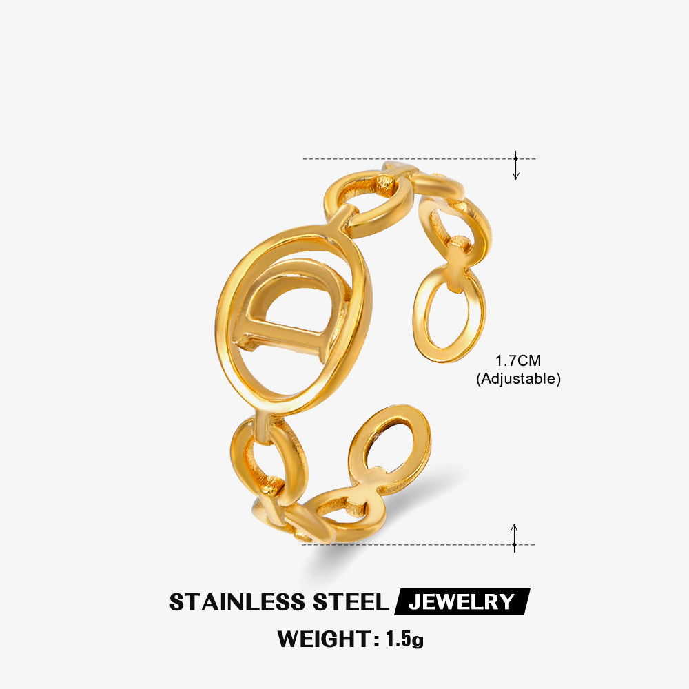 Wholesale Simple 26 Letters Stainless Steel Rings Open Adjustable Rings ACC-RS-JiaLi005