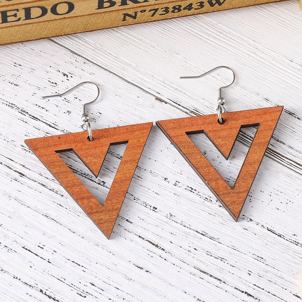 Wholesale  Geometric Round Triangle Bohemian Wood Earrings