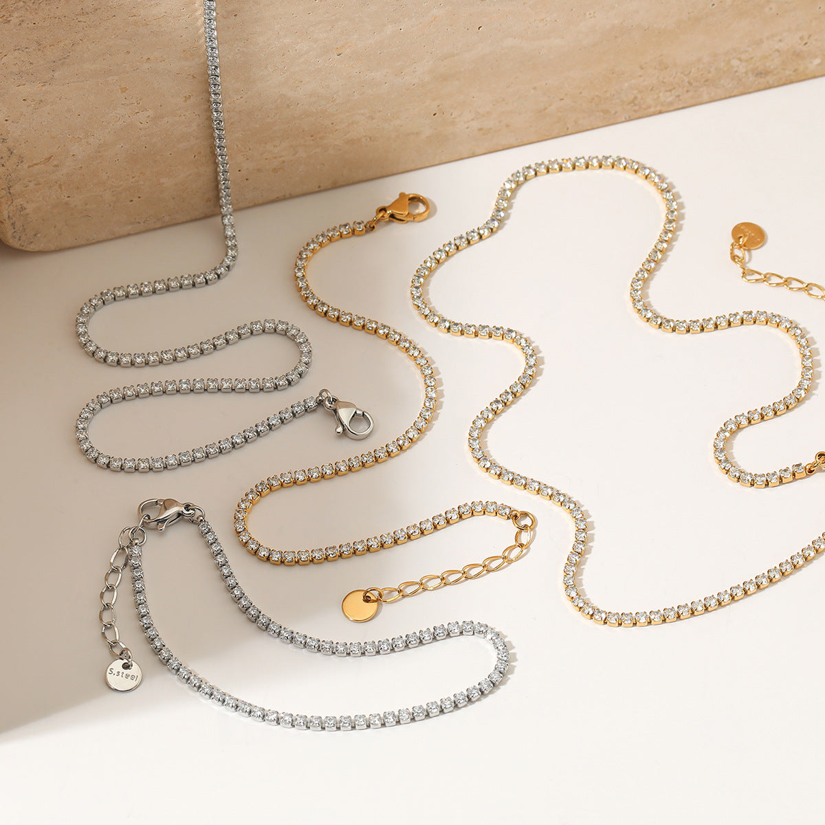 Wholesale  Zircon Necklace Bracelet suit  Stainless Steel Vacuum Plating Jewelry suit