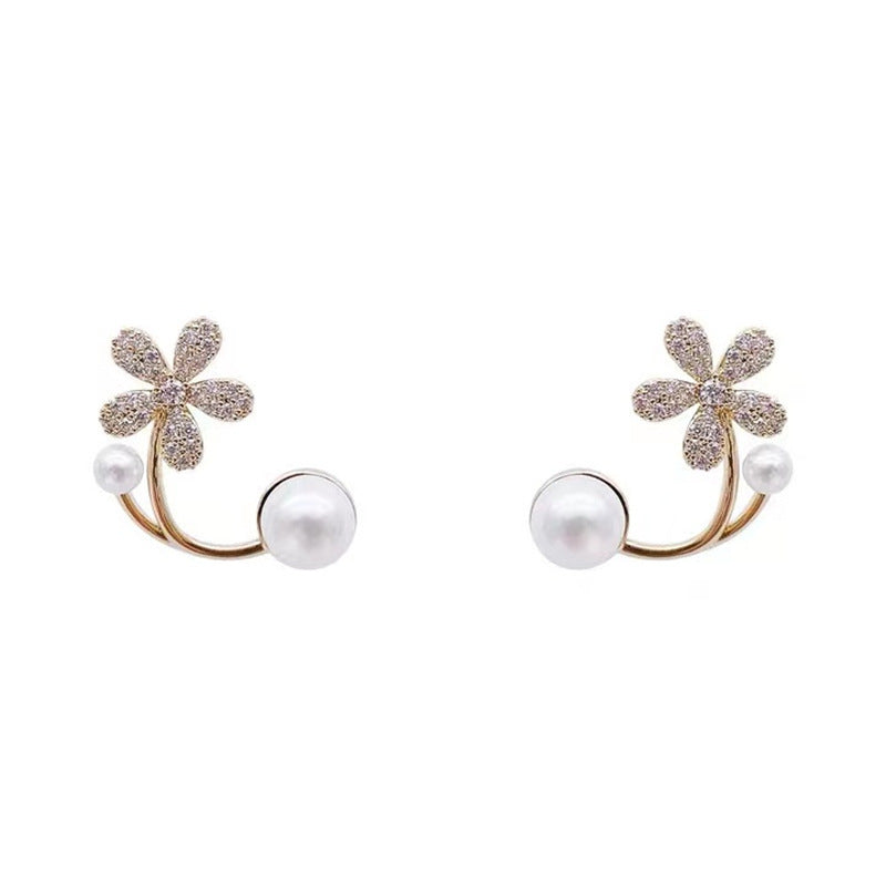 Wholesale S925 silver needle Pearl Diamond Flower  earrings