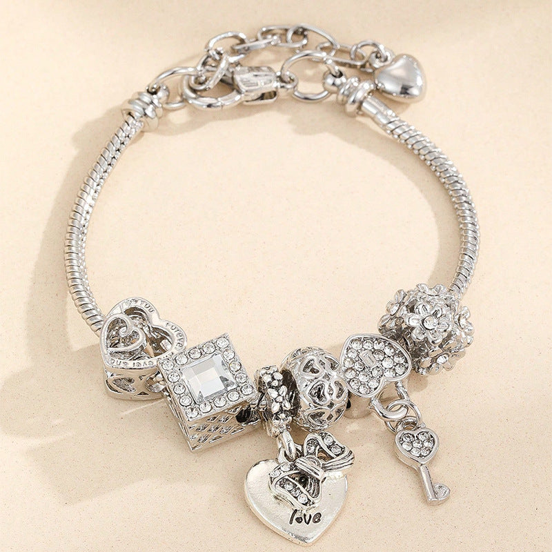 Wholesale Heart Shaped Rhinestone Stainless Steel Copper Alloy Beaded Bracelet ACC-BT-JingSY001