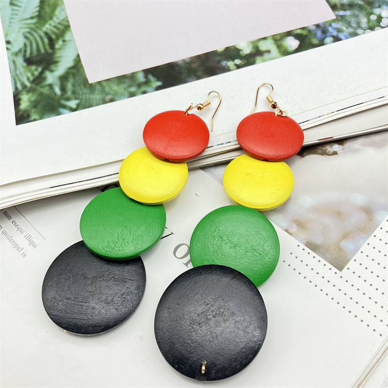 Wholesale Vintage Ethnic Style Round Earrings Wood Earrings ACC-ES-FX015