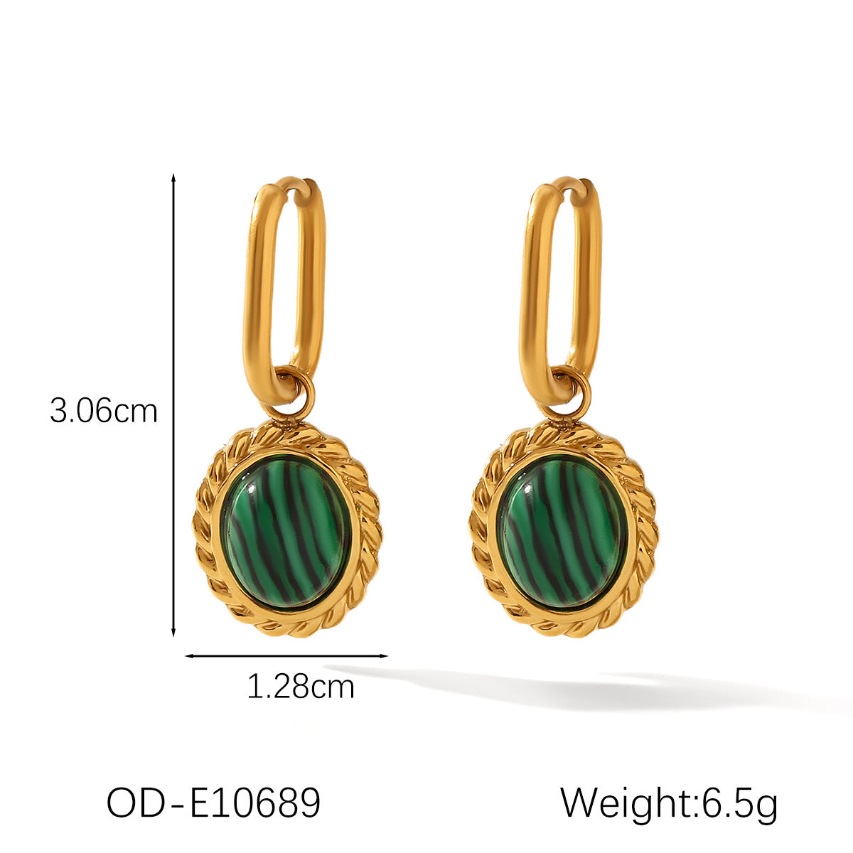 Wholesale  Stainless Steel Ring Ear Buckle Earrings Malachite Earrings