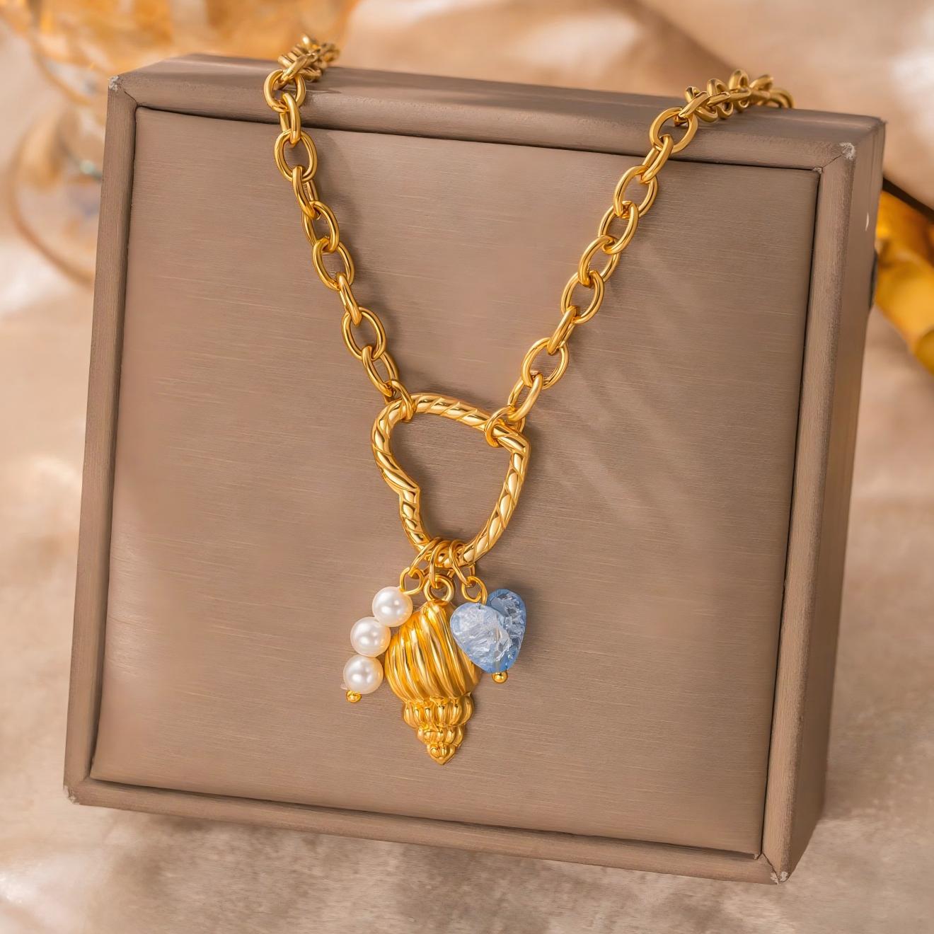 Wholesale Oceanic Resort Style Stainless Steel Necklace with Shells,  Starfish,  and Pearls