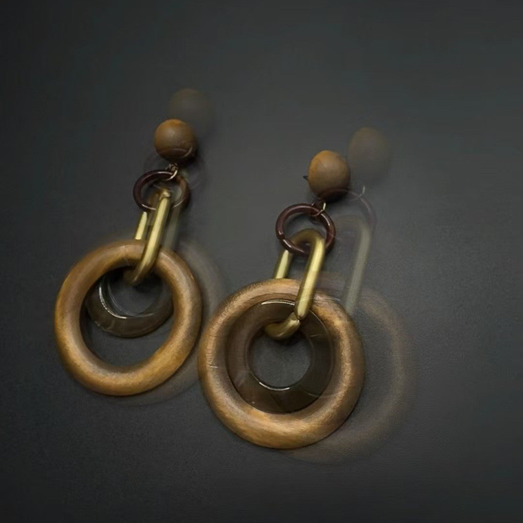 Wholesale Retro Geometric Color-Block Wooden Hoop Earrings for Women Party Wear