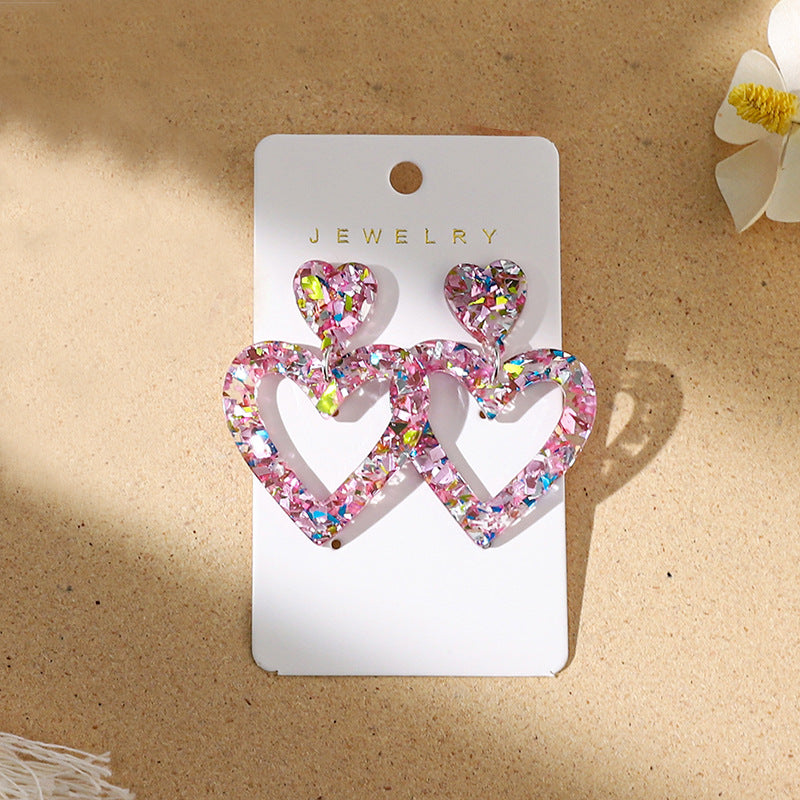 Wholesale Romantic Valentine's Day Super Shiny Heart Shaped Acrylic Earrings