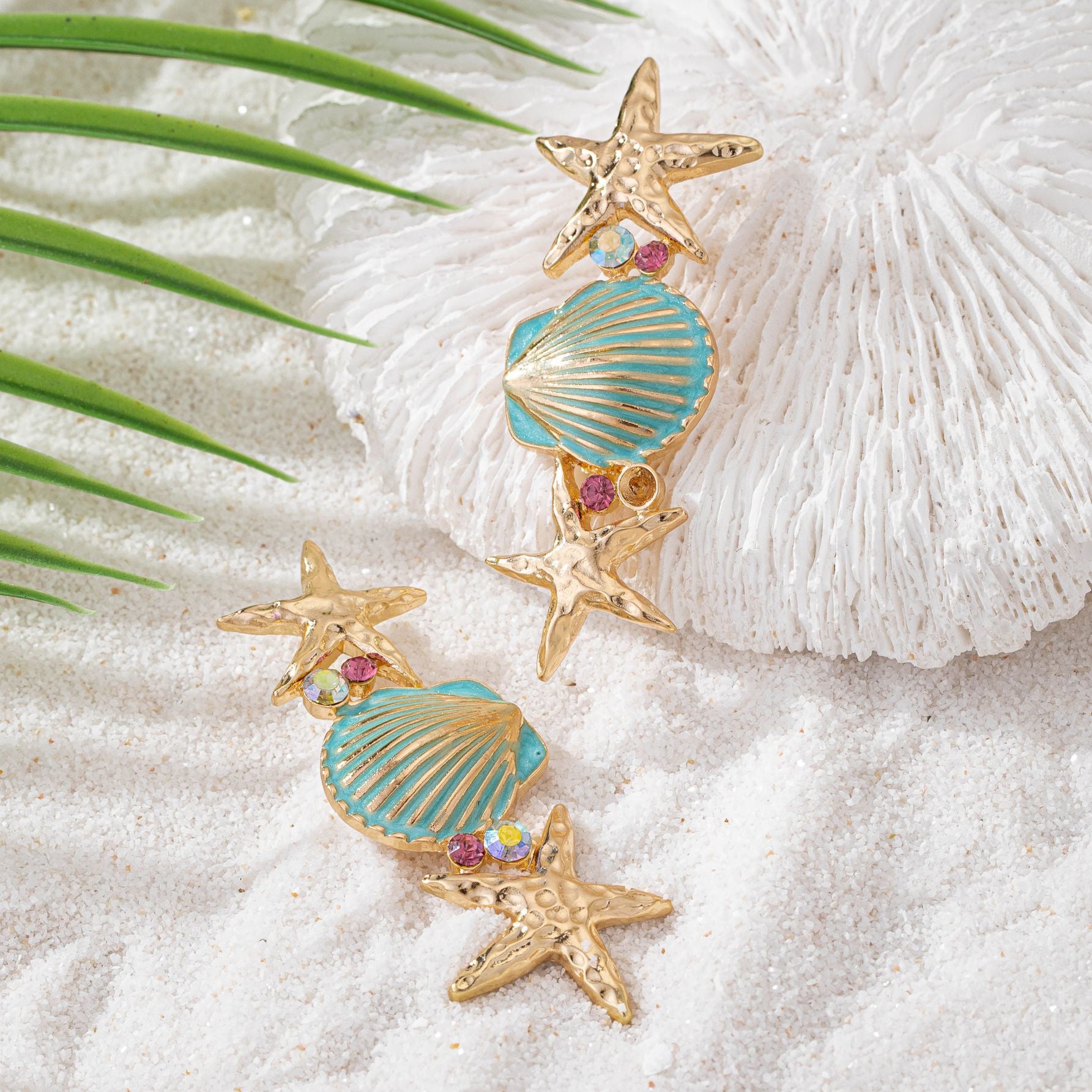 Wholesale Trendy Blue Starfish Shell Earrings Summer Beach Vacation Jewelry Accessory For Women