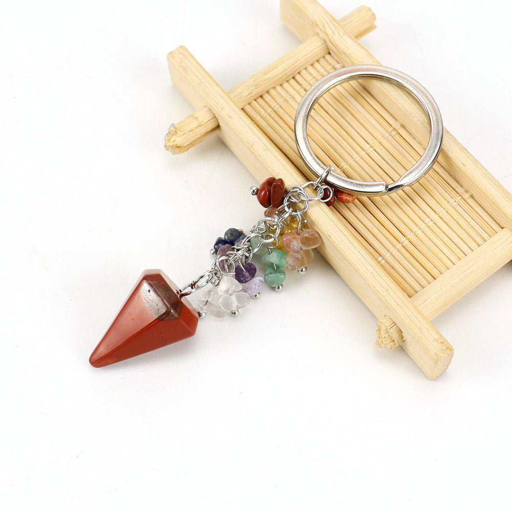 Wholesale Natural Colorful Gravel Hexagonal Prism Keychain ACC-KC-HanX003