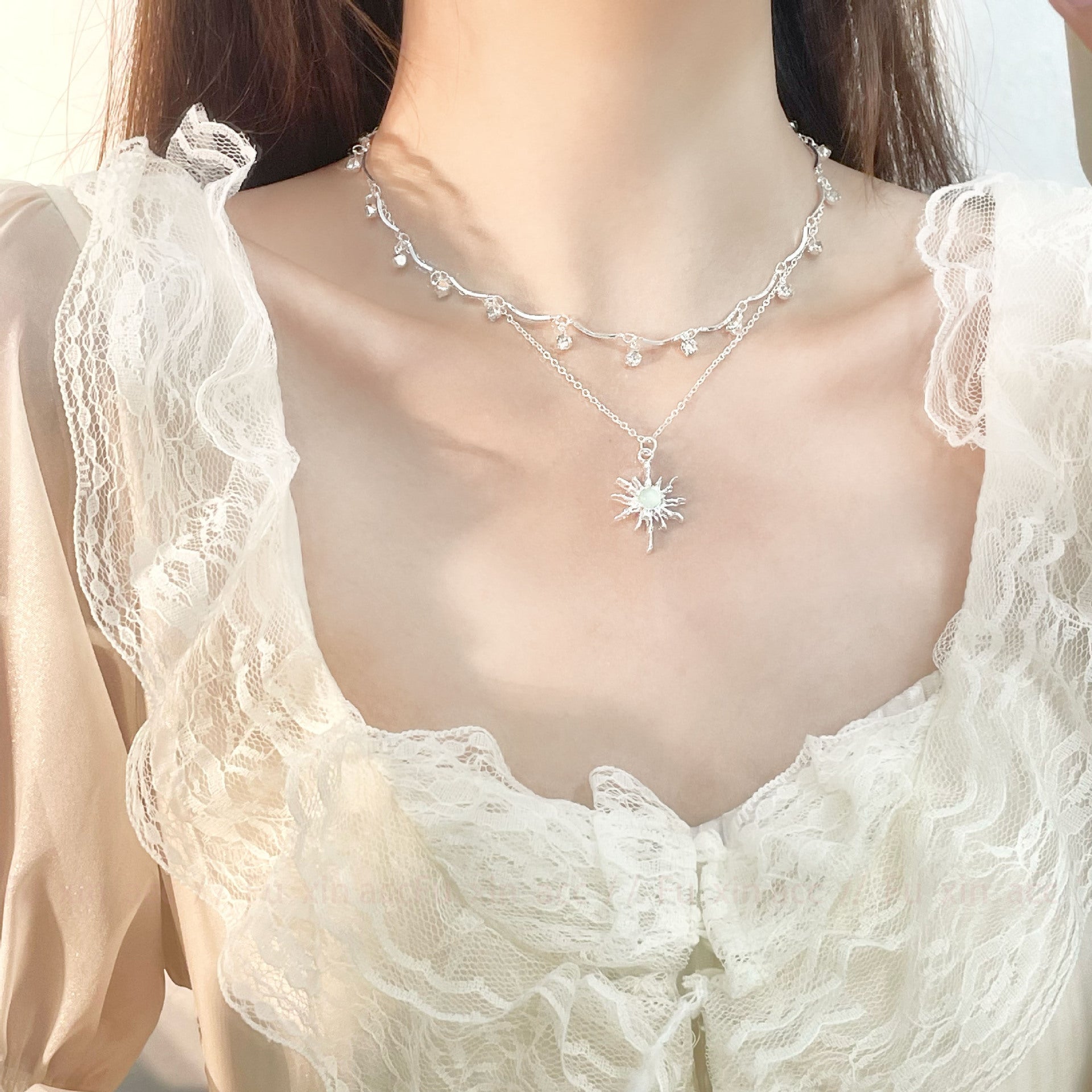 Wholesale  Double-layer Stacked Tassel Necklace