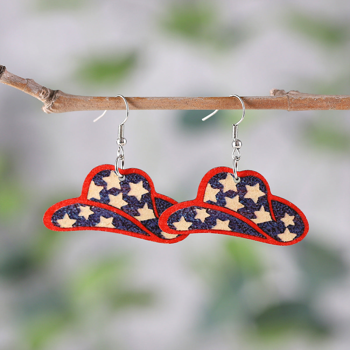 Wholesale American Independence Day Star Slippers Lightning Sunflower Hat Wooden Double Sided Earrings ACC-ES-ChuLian012