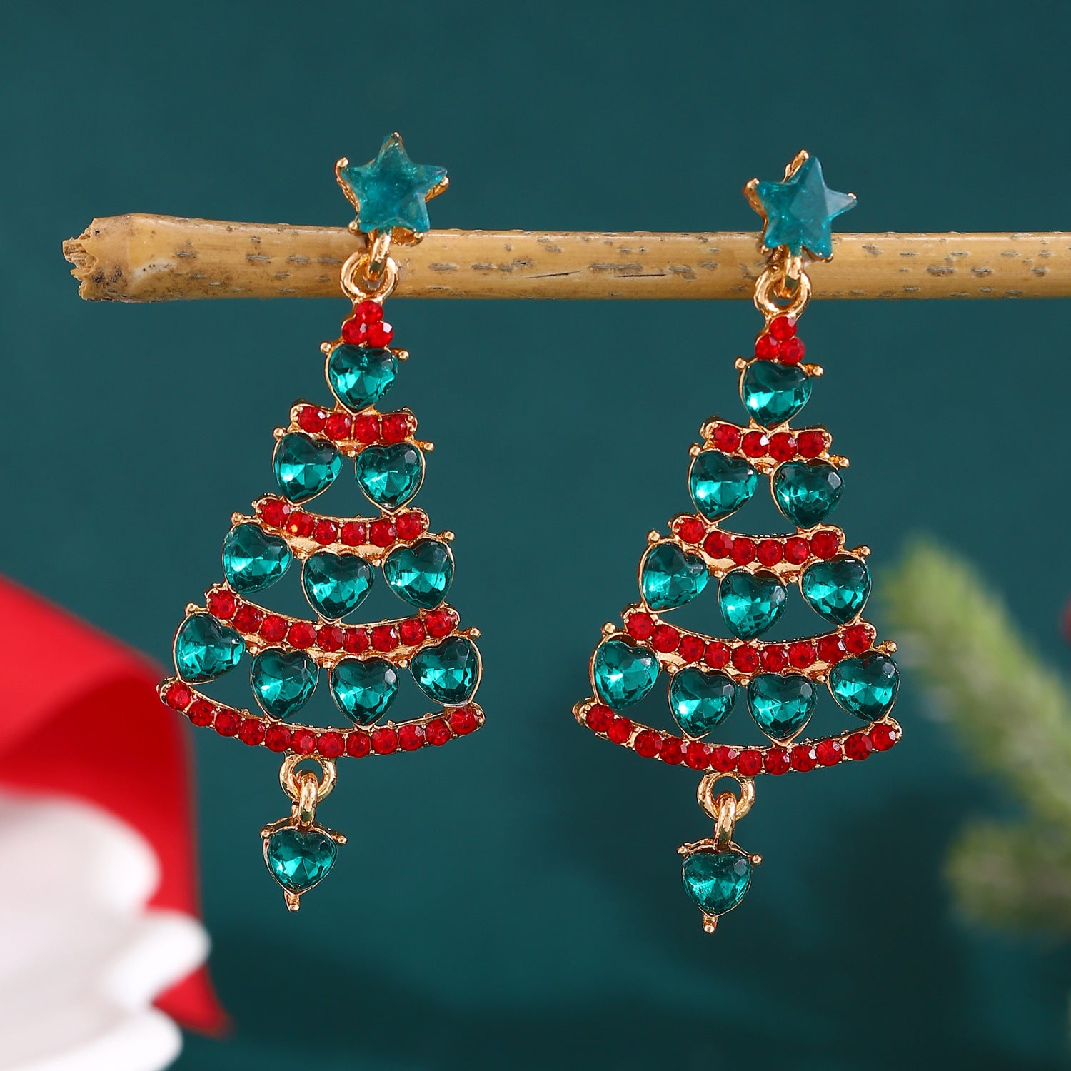Wholesale Christmas Tree Earrings For Women Colorful Rhinestone Gold Tone Party Jewelry Gift
