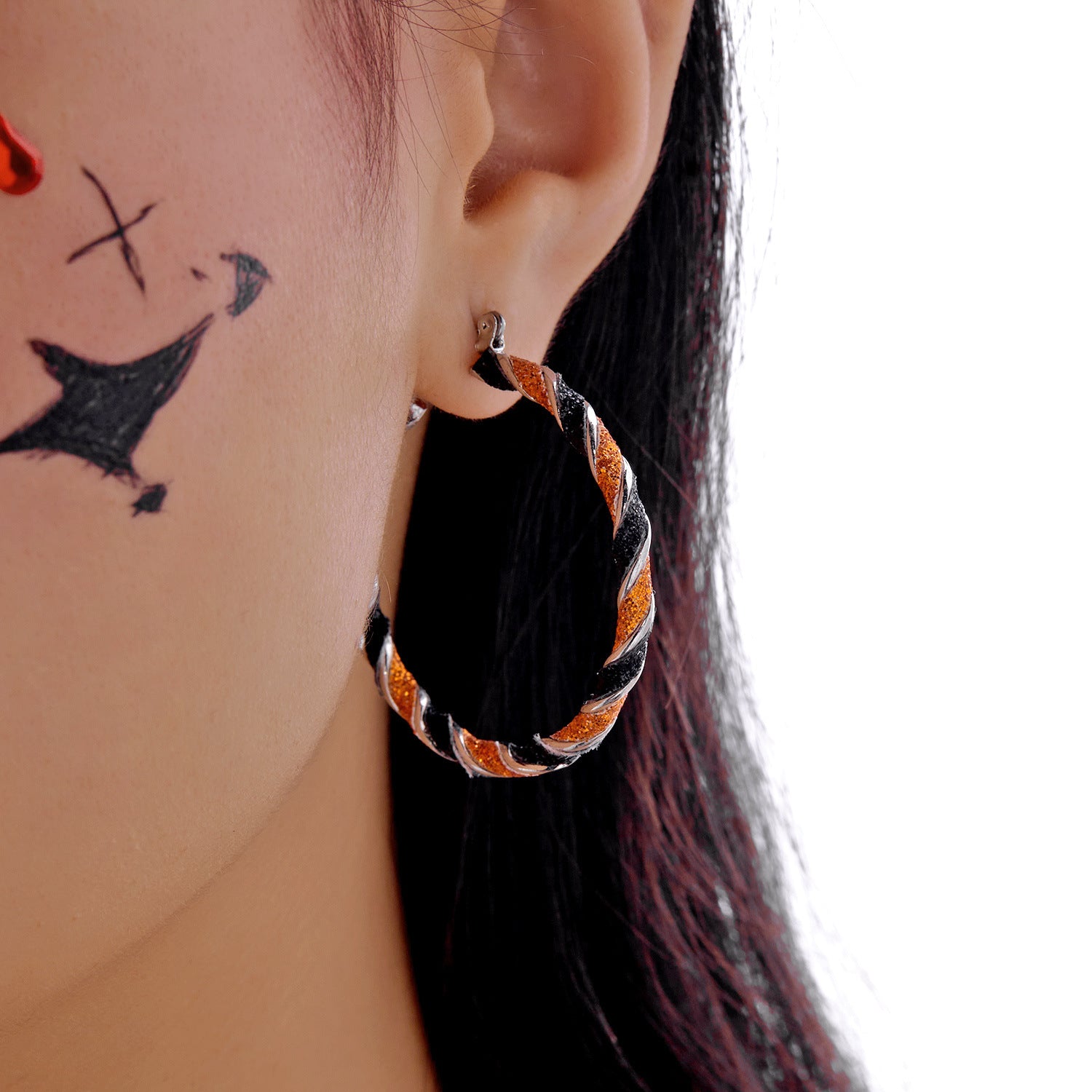 Wholesale  Halloween Series Black and Orange Twisted Hoop Earrings