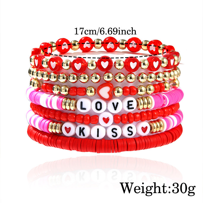 Wholesale Lucky Love Fashion Multi-color Soft Pottery Valentine's Day Bracelet