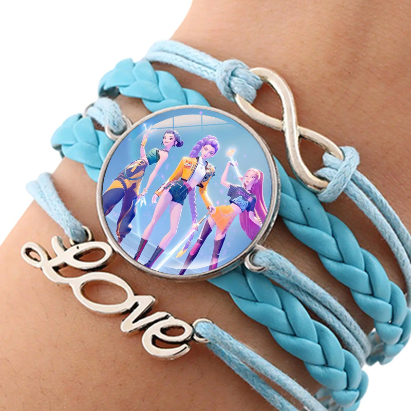 Wholesale kpop anime leather multi-layer blue braided hand jewelry